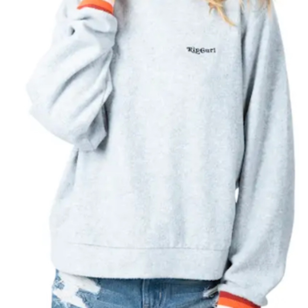 Rip Curl Grey Crewneck Sweatshirt Retro Stripe Trim
